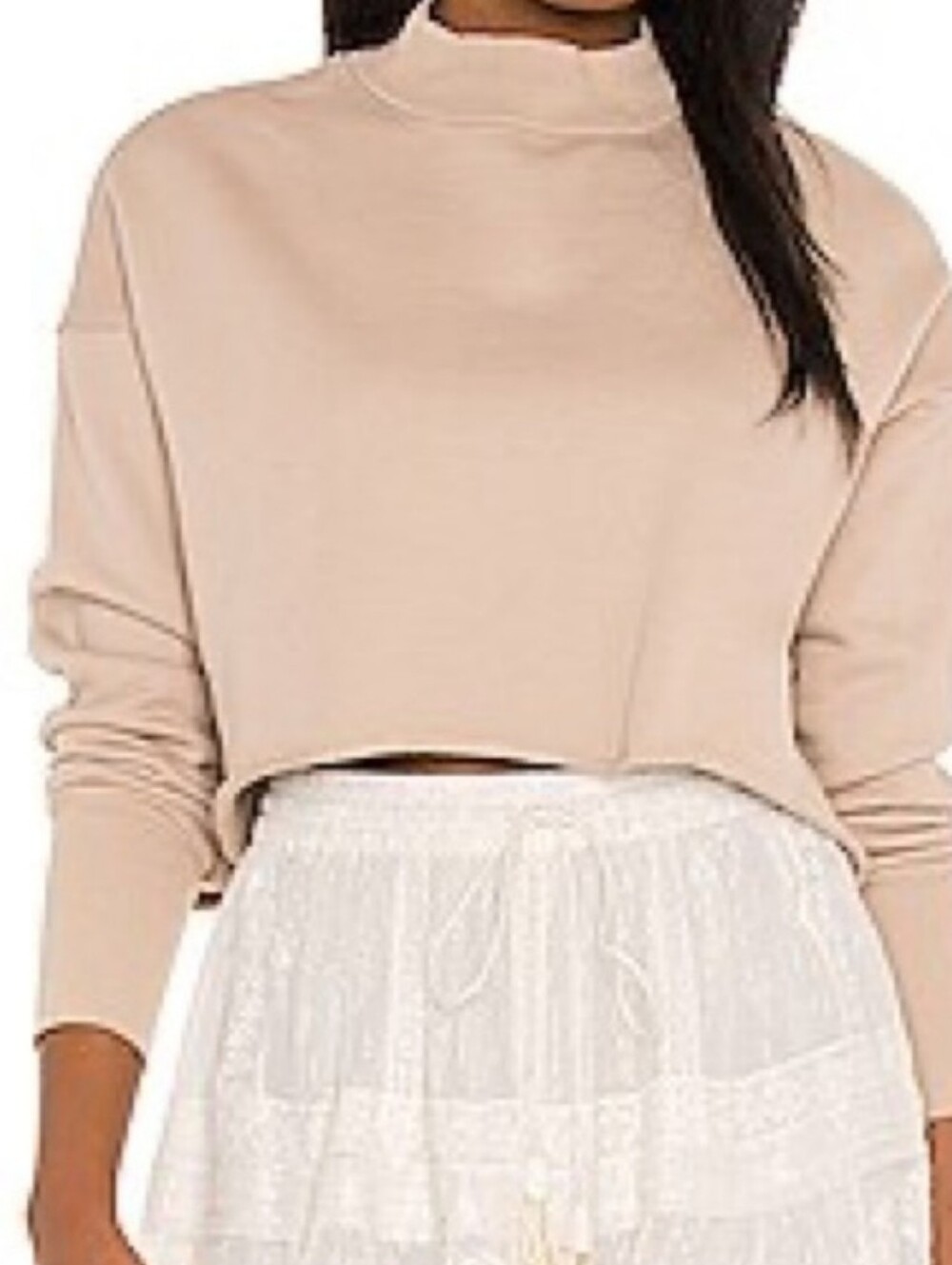 Rio NSF Cropped Mock Neck Sweatshirt in Beige